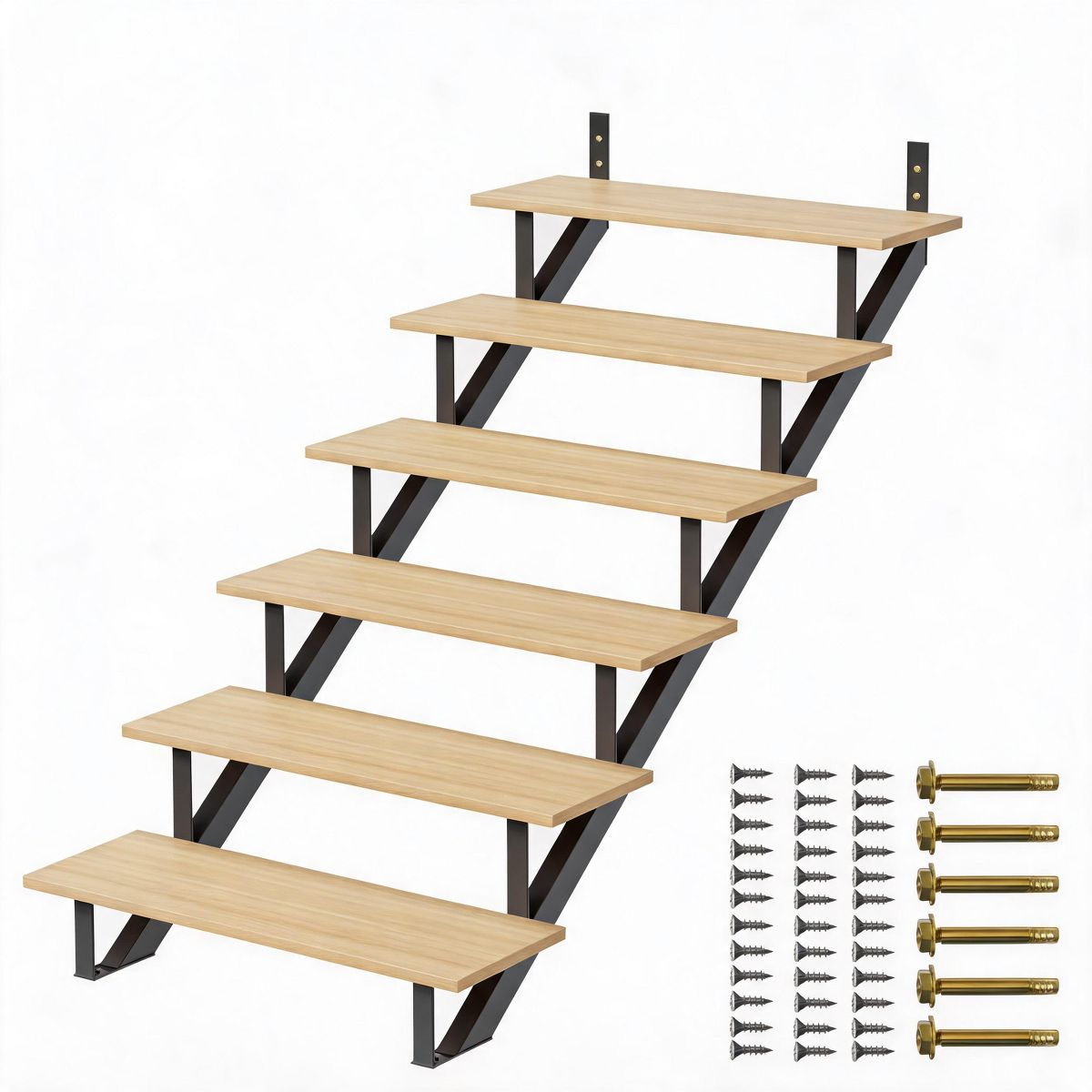 2 Pack Steel Step Stair Riser, 6 Step Stair Stringer for Deck Height 49.6 in, Heavy Duty Metal Stair Step Riser for Outdoor Steps and Outdoor Stairs