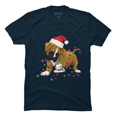 Men's Design By Humans Saint Bernard dog christmas light costume hat santa Fairy lights By Rondes T-Shirt