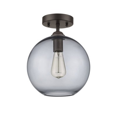 Chloe Lighting CH54014SG10-SF1 Owen Industrial-Style 1 Light Rubbed Bronze Semi-Flush Ceiling Fixture 10" Shade