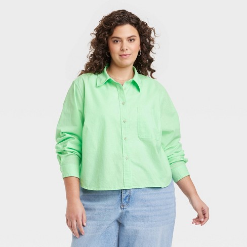 Women s Long Sleeve Collared Button down Shirt Universal Thread Light Green 1x Target