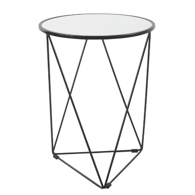 Metal Accent Table Triangle Base with Round Mirror Top Black - HomePop