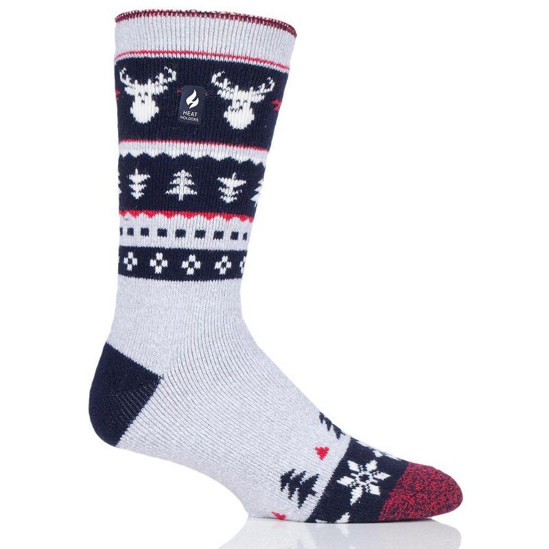 Heat HolderMen's Festive Stag LITE Socks| Warm + Soft, Hiking, Cabin, Cozy at Home Socks | 5X Warmer Than Cotton Socks, 1 of 2