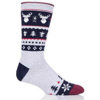 Heat HolderMen's Festive Stag LITE Socks| Warm + Soft, Hiking, Cabin, Cozy at Home Socks | 5X Warmer Than Cotton Socks