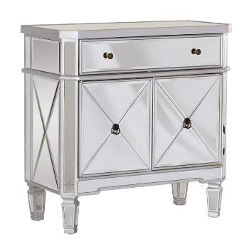 32" Sasha Mirrored Storage Console Night Stand With Drawer Silver - Powell