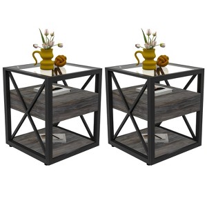 Furnlinspire Nightstand Set of 2 Modern End Table Nightstand, Sofa Table for Small Spaces, Industrial Style Side Table, Black, 17.72"*17.72"*21.0" - 1 of 4