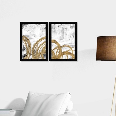 (Set of 2) 15" x 21" Gold and Gray Abstract Framed Wall Art Prints White - Wynwood Studio: Modern Decor, Pine Frame