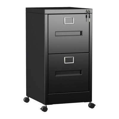 AOBABO Upgraded 2 Drawer Lockable Metal File Cabinet with Wheels,Legal/Letter Size, Assembled Required, Black