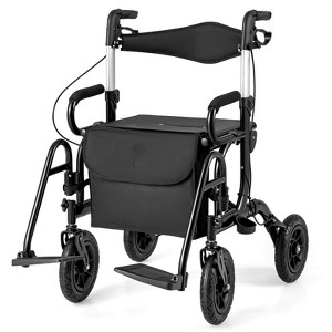 Costway 2-in-1 Rollator Walker for Seniors with Seat 9" Pneumatic Tires for All Terrain Black/Red/Navy - 1 of 4