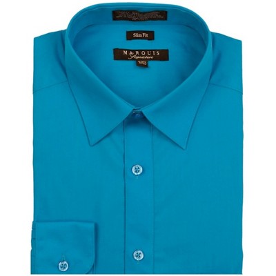 Marquis Men's Caribbean Blue Long Sleeve With Slim Fit Dress Shirt 17.5 ...