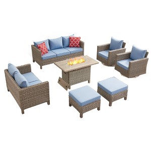 7 Piece Patio Conversation Sets with Swivel Chair and Fire Pit Table - 1 of 4