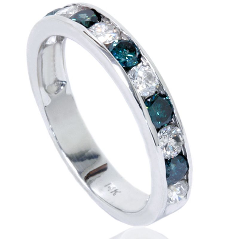 Pompeii3 1ct Channel Set Blue & White Diamond Ring 14K White Gold, 2 of 5