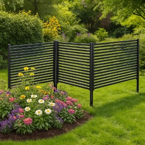 Outdoor Privacy Screen, 3-Panel No Dig Metal Barrier for Animals, Rustproof Outdoor Decorative Fence for Flower Beds, Patio, Backyard - 1 of 4