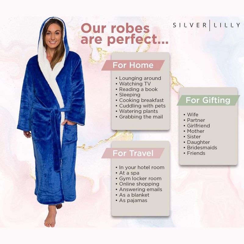 Silver Lilly - Women's Full Length Sherpa Lined Luxury Hooded Bathrobe, 6 of 8