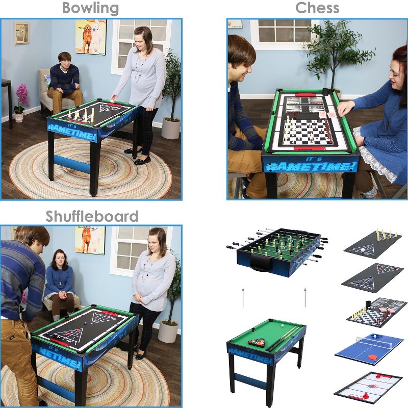 Sunnydaze 10-in-1 Multi-Game Table with Billiards, Foosball, Hockey, Ping Pong, Chess, Checkers, Backgammon, Shuffleboard, Bowling, and Cards - 49.5", 3 of 17