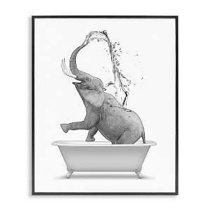 Stupell Industries Monochrome Elephant Bathing Splashing Water Bathtub Black Framed Giclee Art - 1 of 4