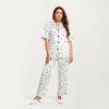 Anna-Kaci Lounge Women's PLus Size Heart Print Satin Pajama Set with Short Sleeve Button Front Top and Relaxed Straight Leg Pants - 3 of 4