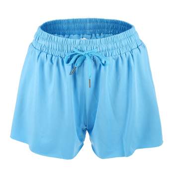 Womens Running Shorts 4 Way Stretch Solid Color Quick-Dry, Solid Light  Blue, Size: S, Uzzi Active Wear