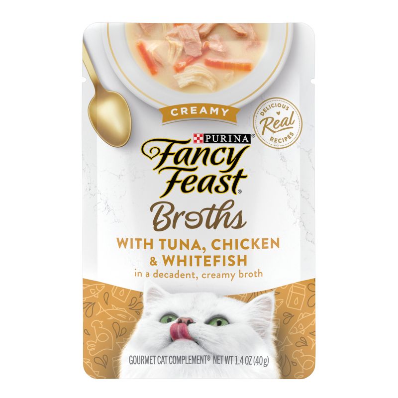 Purina Fancy Feast Lickable Wet Cat Food Complement Creamy Broths - 1.4oz, 1 of 8