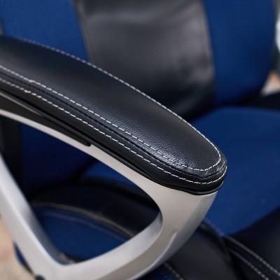 Blue Mesh and Faux Leather High Back Executive Swivel Chair