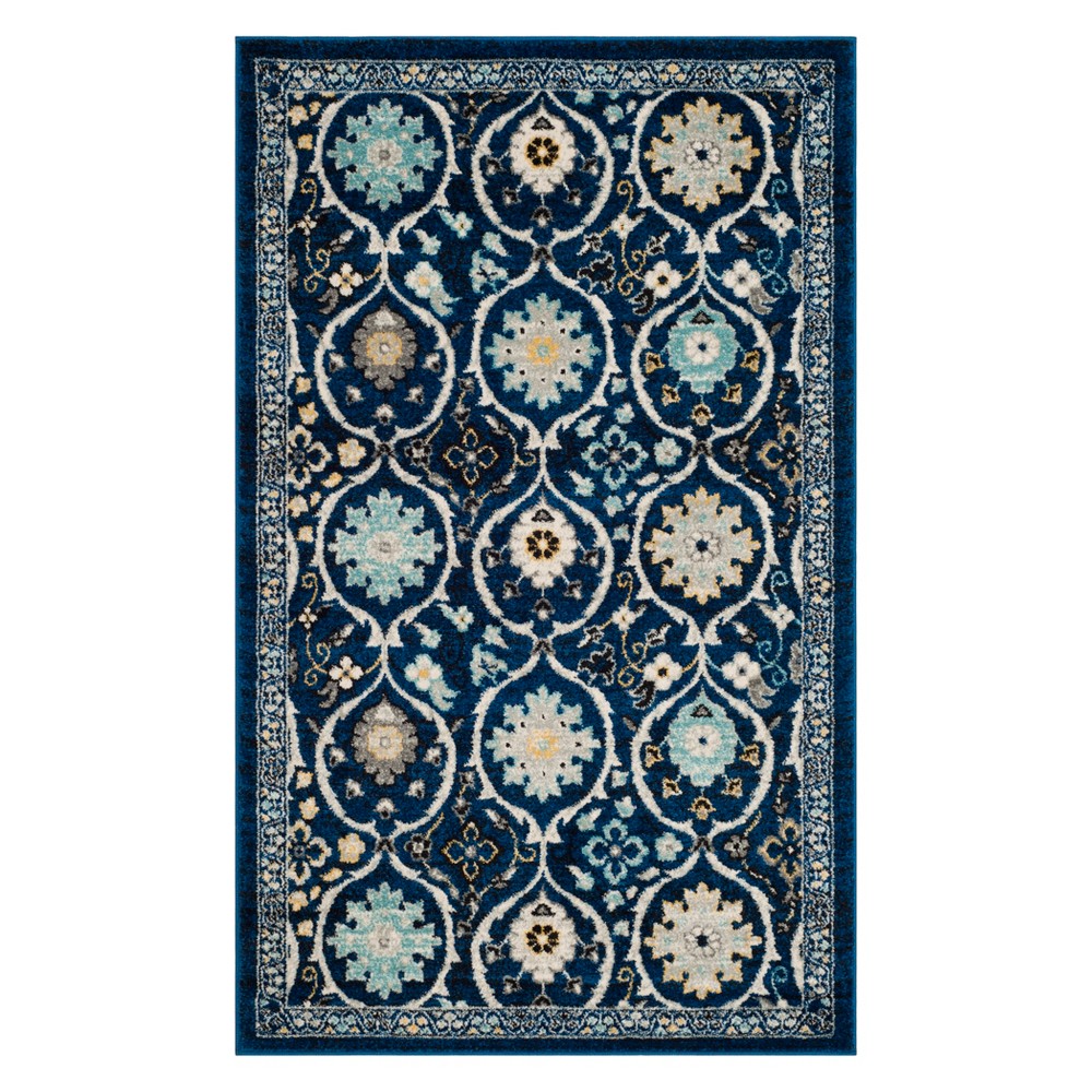 3'x5' Floral Loomed Accent Rug Dark Blue/Ivory - Safavieh