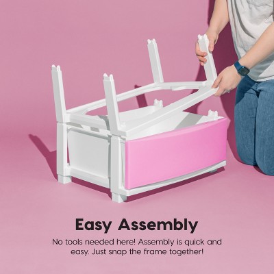 Wide Matte Pink and White Plastic 4-Drawer Storage Organizer