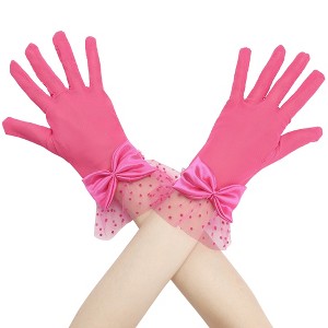 INSPIRE CHIC Women's Short Polka Dots Mesh Lace Gloves with Bow - 1 of 4
