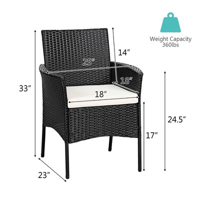Modern Black Wicker Dining Armchairs with White Cushions