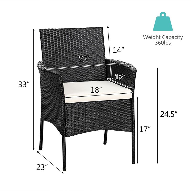 Costway 2PCS Chairs Outdoor Patio Rattan Wicker Dining Arm Seat With Cushions, 4 of 11