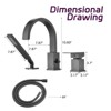 ChicFurnit Bathroom Sink Faucet 3 Hole Roman Tub Filler with Hand Shower for Modern Bathrooms, Black, 16"*13"*4" - 3 of 4