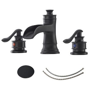 BWE 8 in. Waterfall Widespread 2-Handle Bathroom Faucet With Drain Assembly in Spot Resist Black - 1 of 4