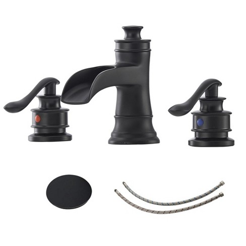 BWE 8 in. Waterfall Widespread 2-Handle Bathroom Faucet With Drain Assembly in Spot Resist Black - image 1 of 4