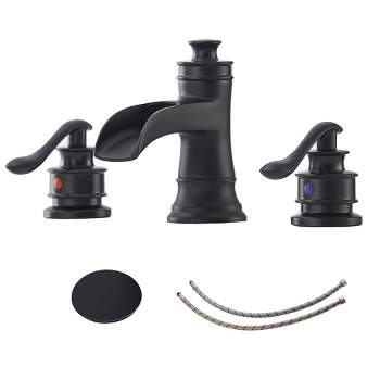 BWE 8 in. Waterfall Widespread 2-Handle Bathroom Faucet With Drain Assembly in Spot Resist Black