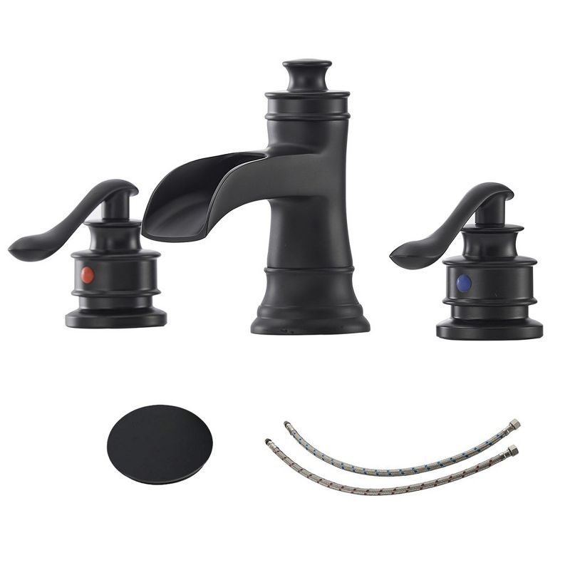 BWE 8 in. Waterfall Widespread 2-Handle Bathroom Faucet With Drain Assembly in Spot Resist Black, 1 of 7