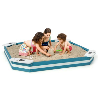 Safstar Outdoor Wooden Sandbox w/ Animal Patterns Seats Backyard Bottomless Sandpit