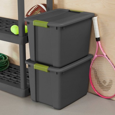 Sterilite 12gal Latch Tote Gray with Green Latches