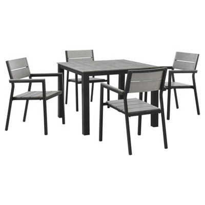 Maine 5pc Rectangle Metal Patio Set - Brown/Gray - Modway