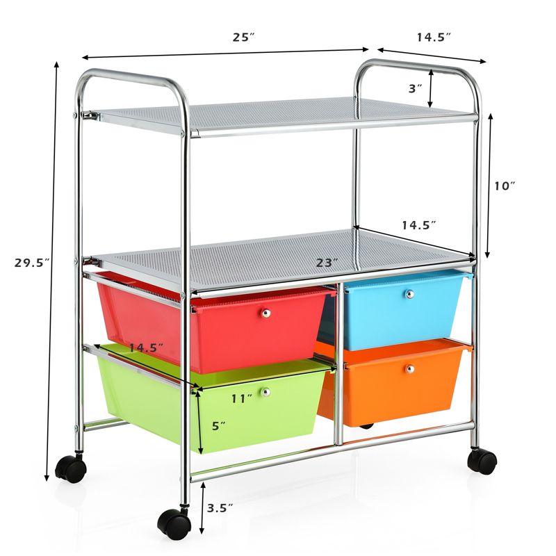 Tangkula 4-Drawer Rolling Storage Cart Metal Rack Organizer Shelf with Wheels, 3 of 9
