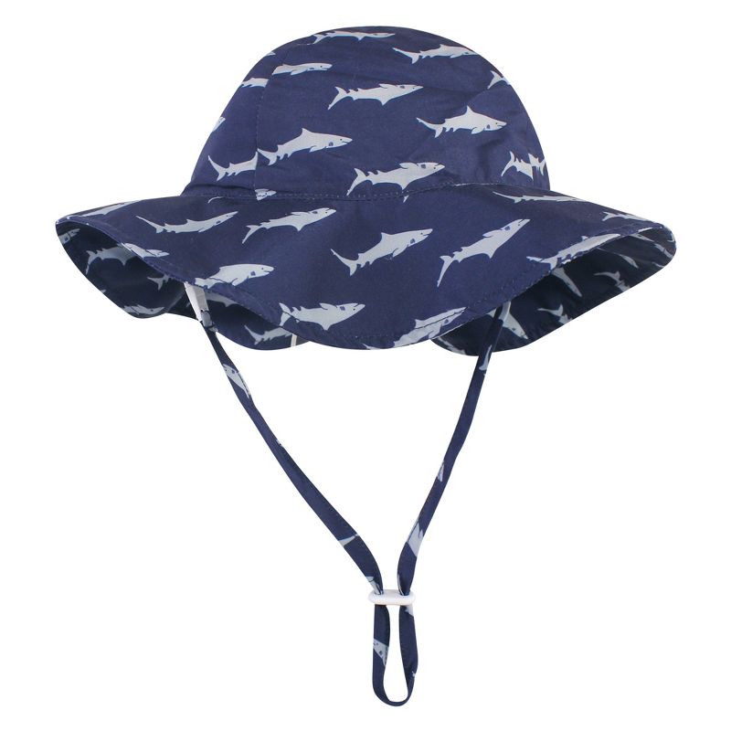 Hudson Baby Infant and Toddler Boy Sun Protection Hat, Blue Shark, 1 of 4