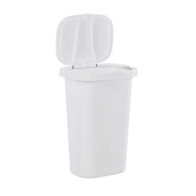 Rubbermaid 13 Gallon Rectangular Spring-Top Lid Kitchen Wastebasket Trash Can for Tall Trashbags, White (2 Pack), 3 of 7