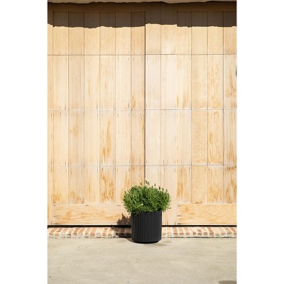 Demi Series 12" Black Plastic-Stone Round Planter