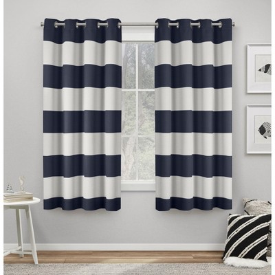 Exclusive Home Sateen Rugby Striped Kids Twill Woven Room Darkening Blackout Grommet Top Curtain Panel Pair