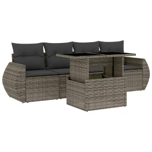 vidaXL 5 Piece Patio Sofa Set with Cushions - Gray Poly Rattan - 1 of 4