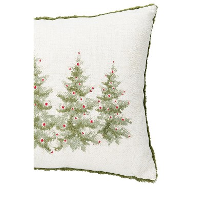 Winter Trees Embellished Green and White Throw Pillow