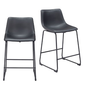 HomeRoots Set of Two 24" Black Faux Leather and Steel Counter Height Bar Chairs - 1 of 4
