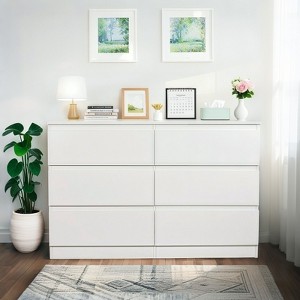 Okak 6 Deep Drawer Dresser for Bedroom,Modern Closet Dressers Wood Spacious Dresser Storage Cabinet Large Nightstand for Living Room Entryway, White - 1 of 4