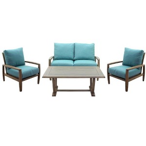 Courtyard Casual Avalon FSC Teak 4 pc Loveseat Seating Group  Includes: One Loveseat, One Coffee Table and Two Club Chairs - 1 of 4