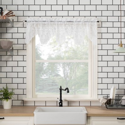 Set of 2 (24"x58") Alison Floral Lace Sheer Rod Pocket Kitchen Curtain Tier Pair White - No. 918: Valance Window Decor