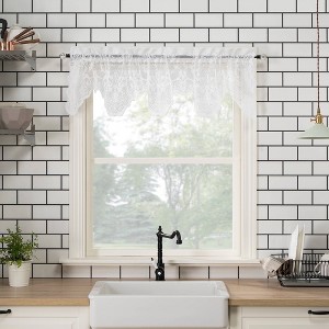 Set of 2 (24"x58") Alison Floral Lace Sheer Rod Pocket Kitchen Curtain Tier Pair White - No. 918: Valance Window Decor - 1 of 4