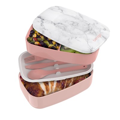 Bentgo Salad Stackable Lunch Container With Large 54oz Bowl, 4-compartment  Tray & Built-in Fork - Blush Marble : Target