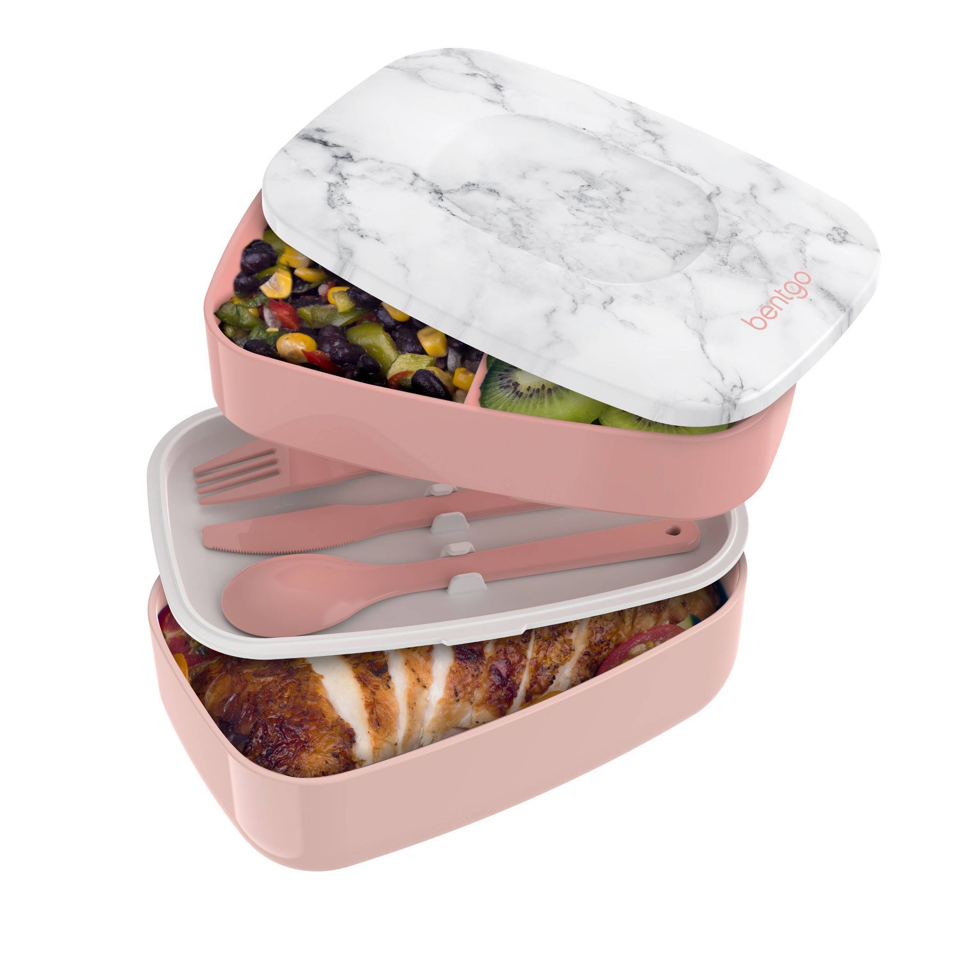 Bentgo Classic All-in-One Stackable Lunch Box Container with Built in Flatware - Blush Marble
